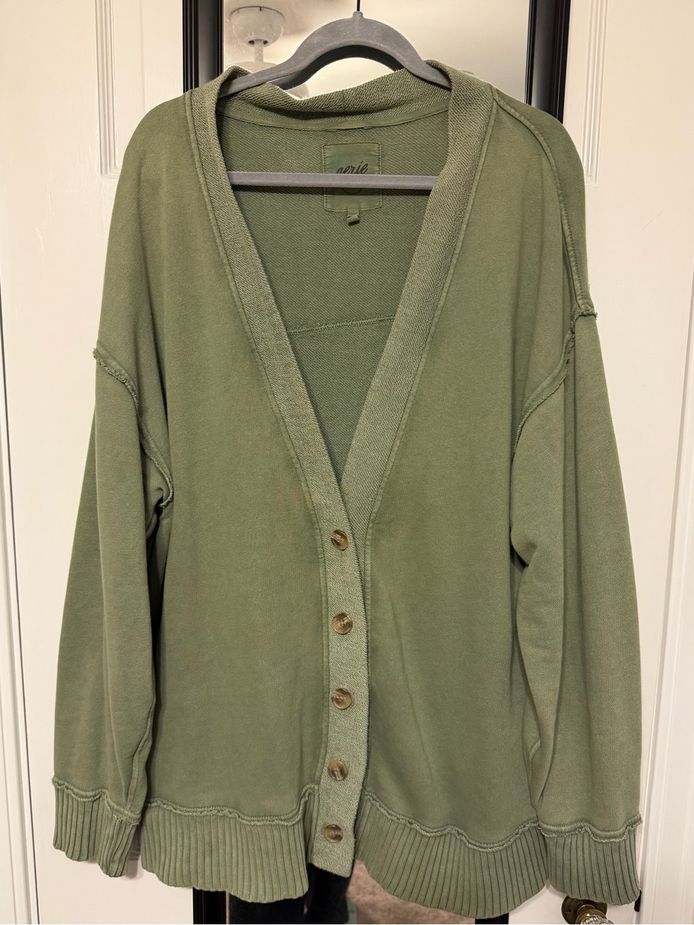 Aerie Fleece Cardigan in Olive Green